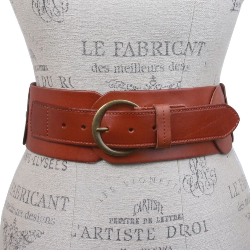 Ladies 3" wide high waist round disk braided cowhide leather belt